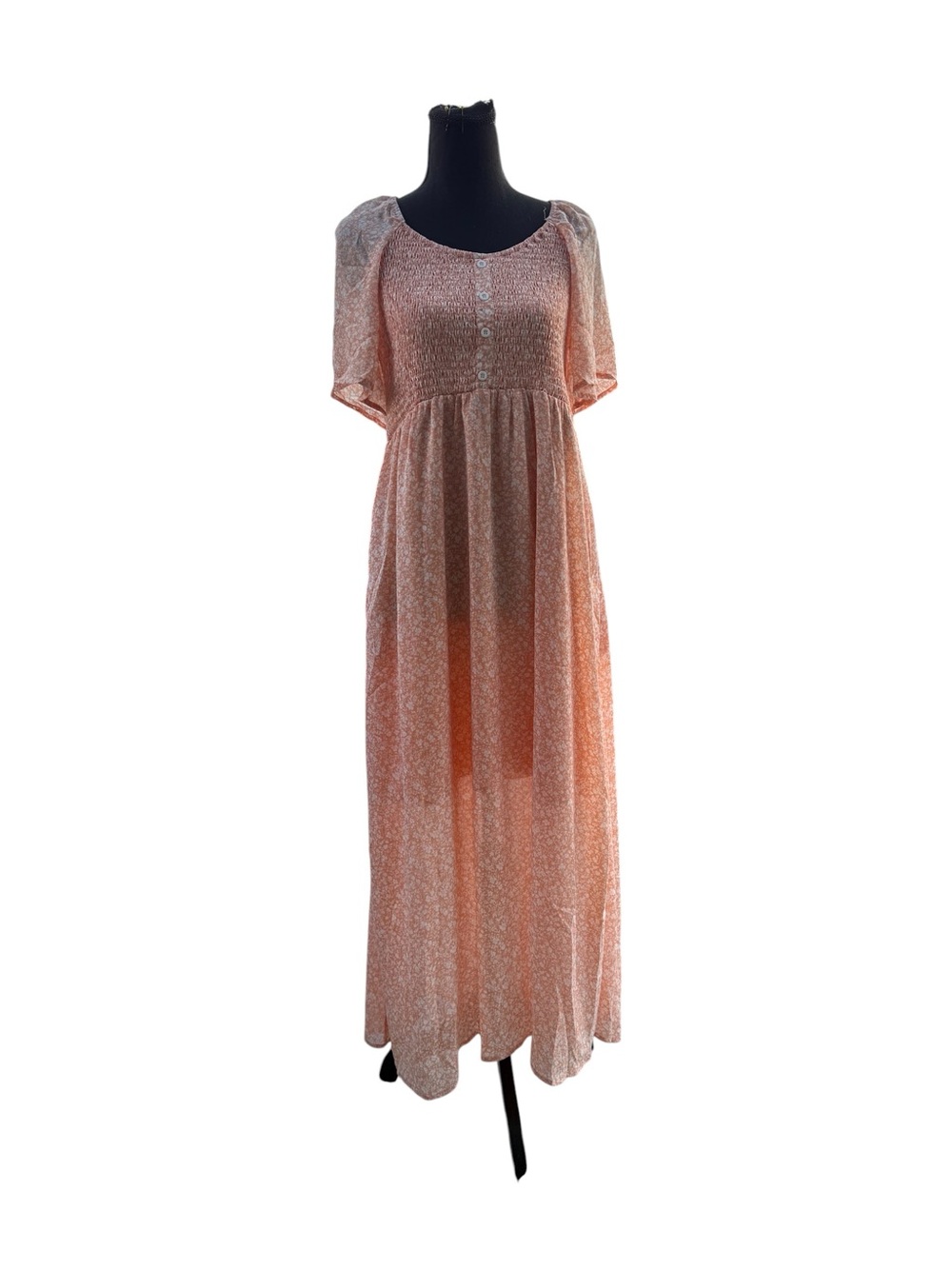 Peach Ditsy Floral Maxi Dress with Button Bodice